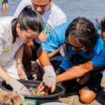 Aya Fernandez, an environmental advocate and influencer, joins other attendees in a coral reef planting workshop organized by Athena in partnership with EcoSurf