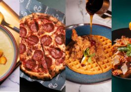 (From left to right): Potato Leek Soup, Sourdough Pepperoni Pizza, Buttermilk Fried Chicken, and Pappardelle Pork Ragu