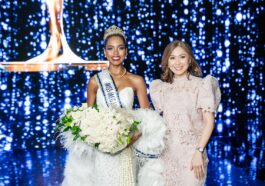 Chelsea Manalo, crowned Ms. Universe Philippines, receives the Megaworld Hotels & Resorts (MHR) ambassador title and the Sampaguita: Woman of Substance award from Charlene Go-Co the hotel group’s Head of Marketing Innovations.