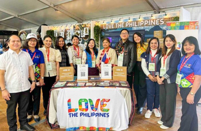 Department of Tourism (DOT) delegation at Terra Madre led by Undersecretary Verna Buensuceso (fifth from left), Tourism Attaché Gerard Panga, Western Visayas Regional Director Krisma Rodriguez, and Cordillera Administrative Region Regional Director Jovi Ganongan.