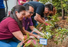 Megaworld Hotels & Resorts representatives planting some Sampaguita seedlings near Project PEARLS Learning Center.