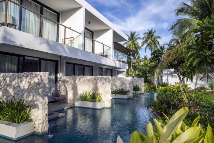 The resort features low-rise accommodations sustainably built using local materials from Bohol