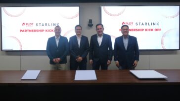 PLDT Enterprise reinforces its commitment to bridging the digital divide through Starlink’s satellite technology, enabling connectivity even in the most remote areas of the country. In photo (L–R): Chris White, Regional Sales Manager, Starlink APAC; Nico Alcoseba, First Vice President and Head of Enterprise Product Management and Global Capacity Strategy, PLDT Enterprise; Mitch Locsin, First Vice President and Head of Enterprise Core Business, PLDT and Smart; and Victor Genuino, President and CEO, ePLDT and VITRO Inc.