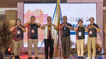 TPB officials Arnold T. Gonzales, Marivic M. Sevilla, and Cesar R. Villanueva, with Department of Tourism (DOT) Region II Director Dr. Troy Alexander Miano, DOT Region XI Assistant Director Judy Colaljo, and DOT Region XII Assistant Director Armin Hautea at the opening of the consumer fair.