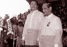 Incoming President and Vice President Ramon Magsaysay and Carlos P. Garcia during their inauguration at the Independence Grandstand (now Quirino Grandstand) on December 30, 1953