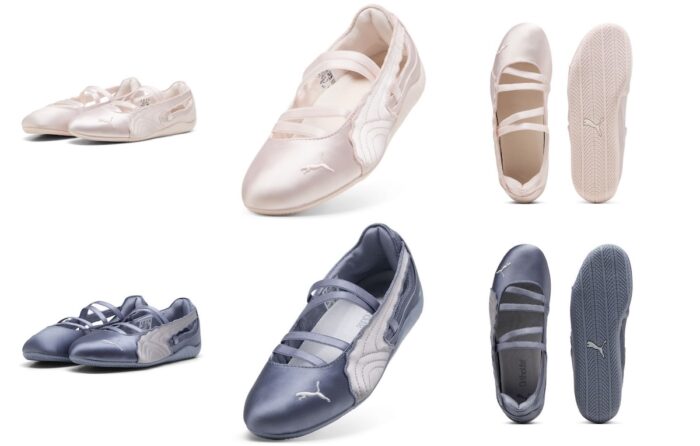 PUMA Jasmine Flower-Warm White Speedcat Ballet Venus (top); PUMA Gray Sky-Vibrant Silver Speedcat Ballet Venus (bottom)
