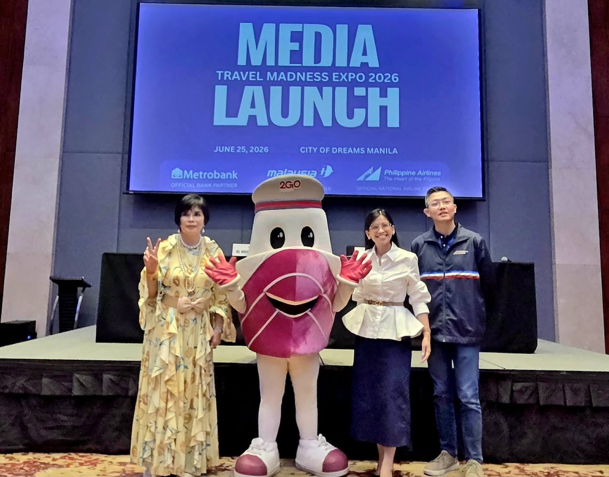 Photo above shows from left Ms. Ma. Paz Alberto, Chairperson, Travel Madness Expo 2026 ;Ms. Amabelle Nucom, Head of Usage, Partnership & Communication, Metrobank ; Mr. Bryan Ang , Regional Head-Philippines, Philippine Airlines pose with 2Go mascot, Mr. Shippy during the media launch of Travel Madness Expo 2026.