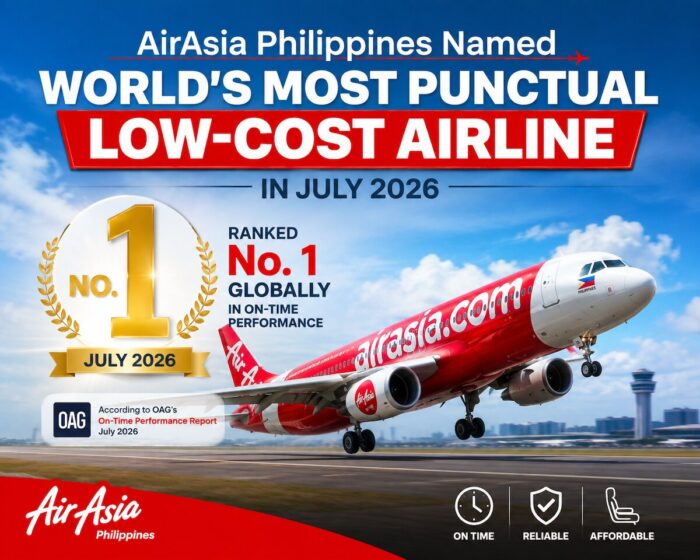 AirAsia Philippines Named World's Most Punctual Low-Cost Airline in July 2026