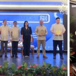 Left photo: Joaquin L. San Agustin, Executive Vice President for Marketing of SM Supermalls (third from left), Junias Eusebio, Vice President for Mall Operations of SM Supermalls (second from left) and other representatives present at the Mabini Awards. Right photo: Joseph Luke Varona, SM Offices Technical Services Head, and Alexis Ortiga, VP and SM Offices Business Unit Head, accept the Bronze Awards for ThreeE-com and FiveE-com at the Apolinario Mabini Awards.
