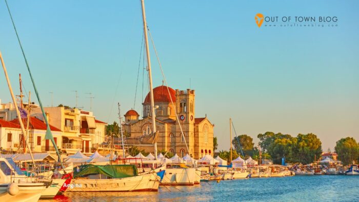 Aegina town at sunset