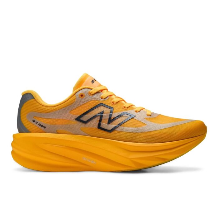 New Balance SuperComp Rebel v1 running shoe in the Satsuma Orange / Silver Metallic colorway