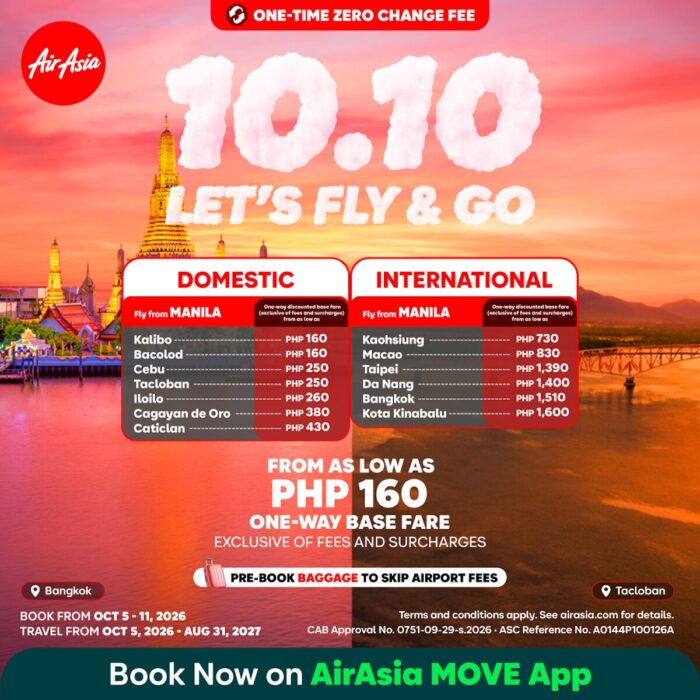 AirAsia Philippines, Ushers in the Holiday Travel Season with 10.10 fares from P160
