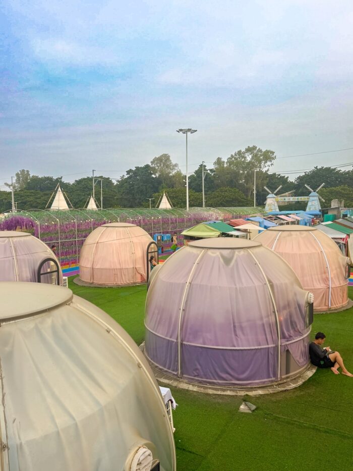 Glamping tents provide visitors with a cozy space to rest between water activities.
