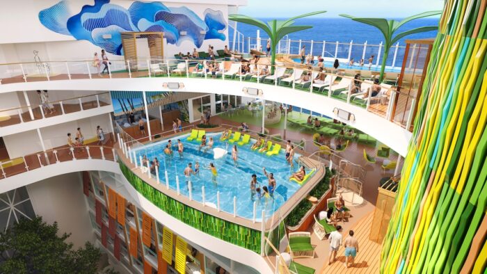 One of nine pools on Royal Caribbean’s Hero of the Seas, the all-new Coconut Cove pool is the ultimate spot to kick back just steps away from The Lime and Coconut bar. Vacationers can relax on in-water loungers with views of the Central 