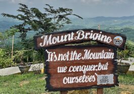 The long staircase and the sign for Mount Brigino indicated the tough journey that lay ahead of us even as we climbed step by step.